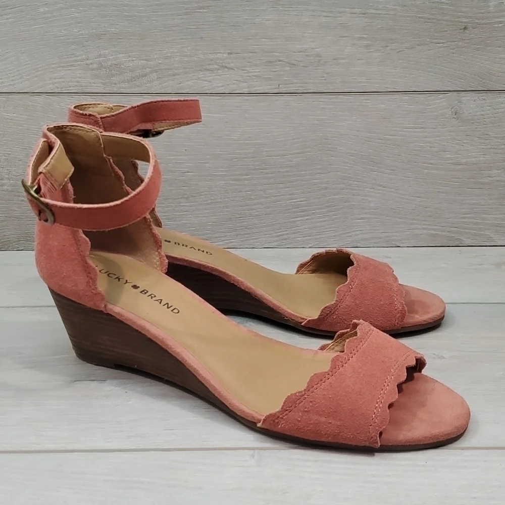 Lucky Brand Womens Jebelle Ankle Suede Strap Wedge Sandals shoes sz 9.5M